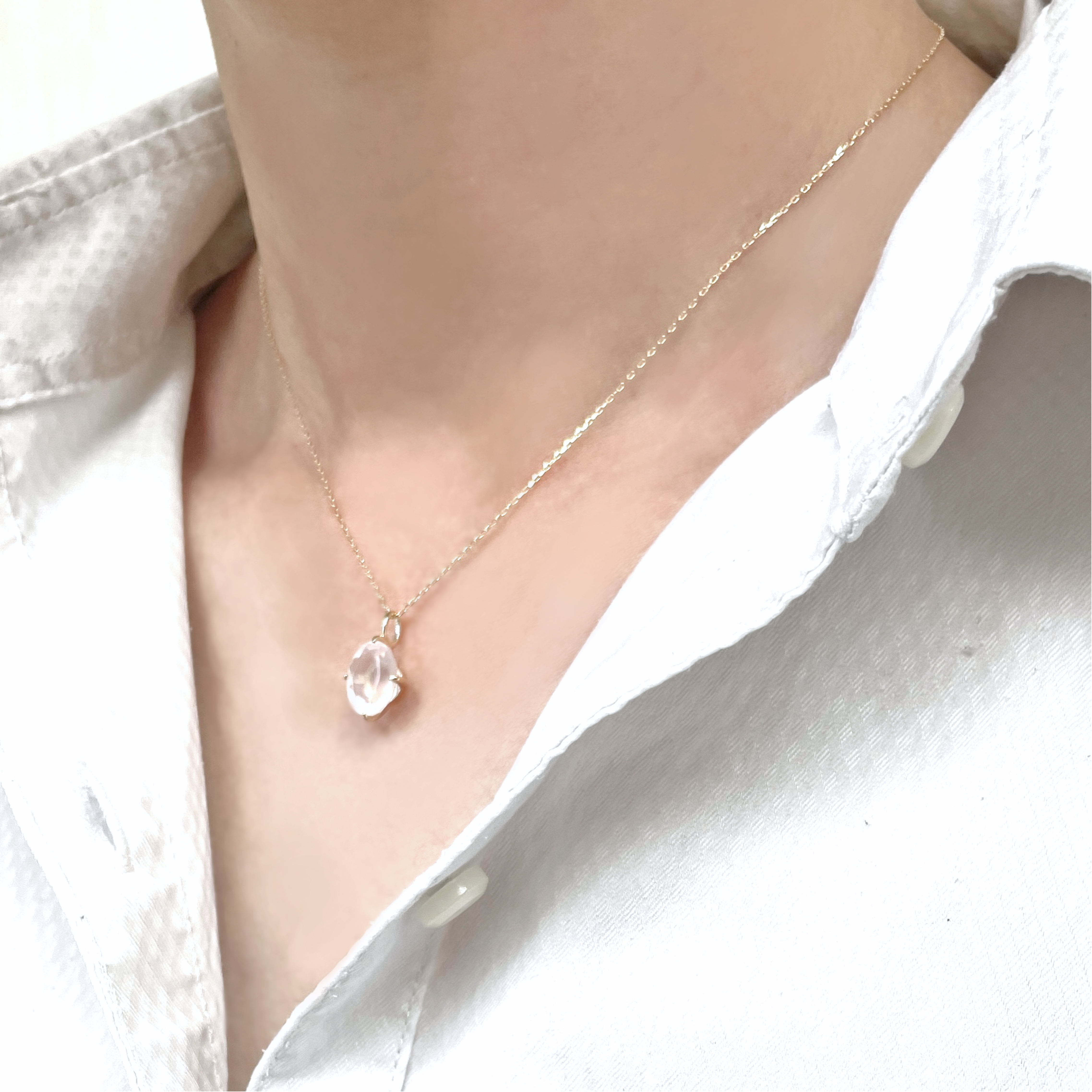 K10イエローゴールド　ローズクォーツ　ネックレス